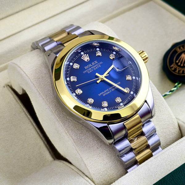 RLX Oyster Datejust Stainless Steel Watch Two Tone Golden-Blue