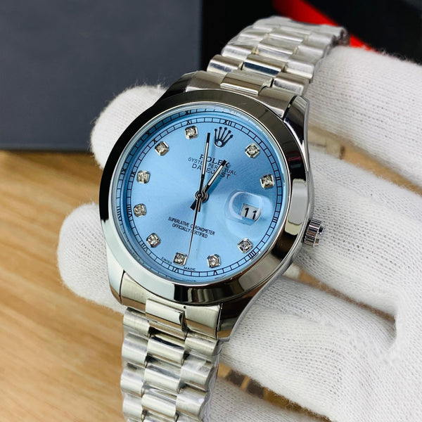 RLX Oyster Datejust Stainless Steel Watch Two Tone Silver-SkyBlue