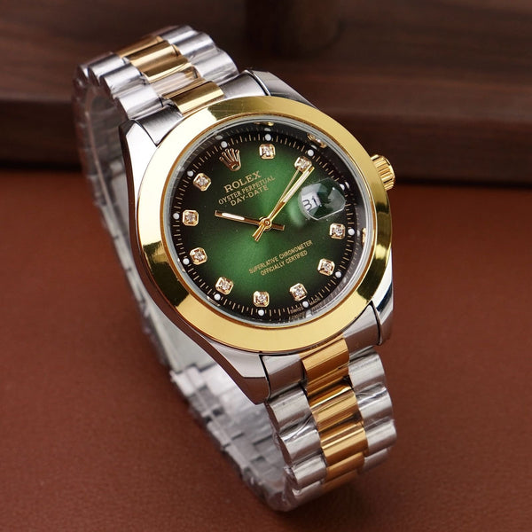 RLX Oyster Datejust Stainless Steel Watch Two Tone Gold-Green